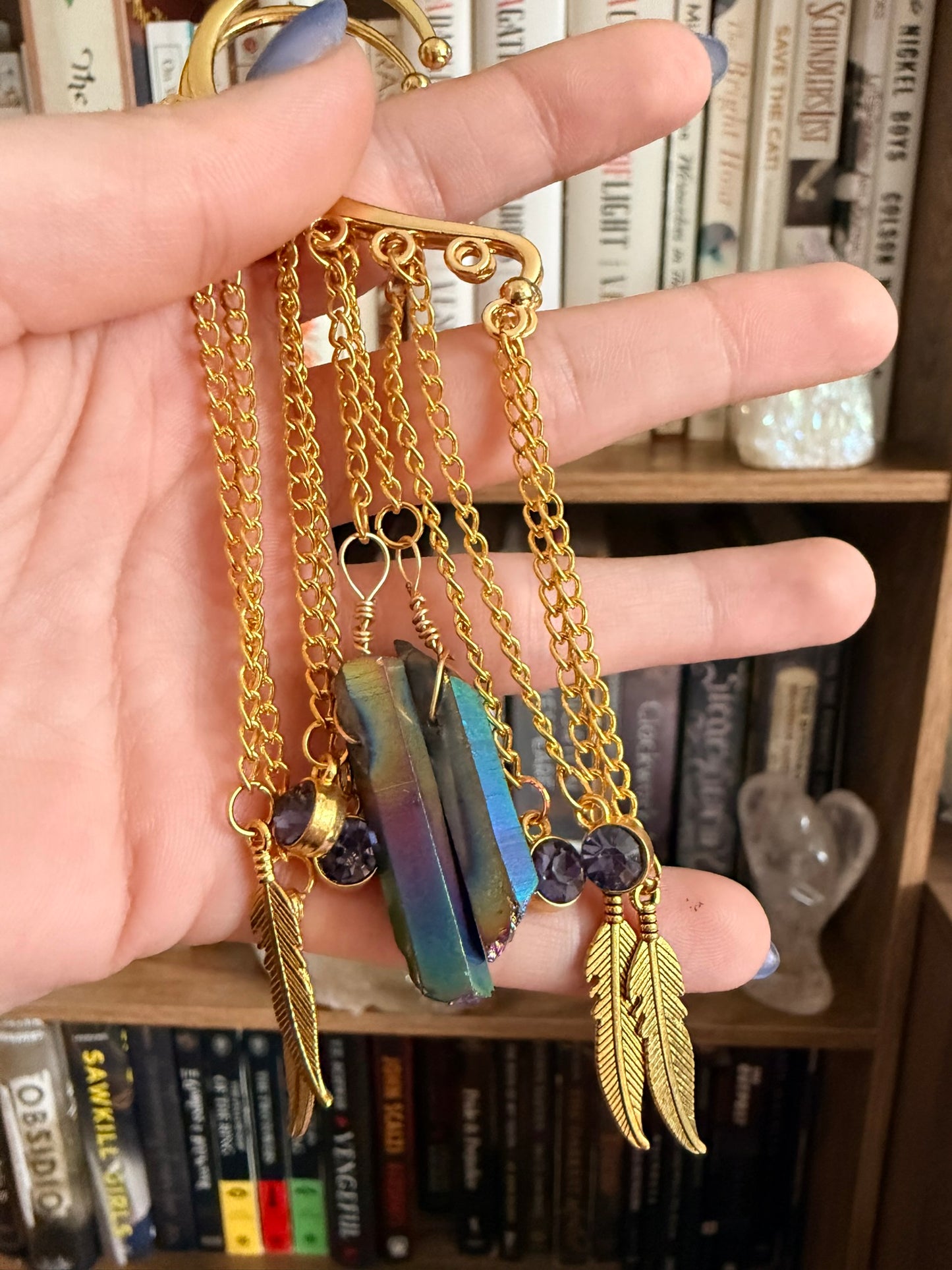 Gold Feather + Crystal Simple Ear Cuffs