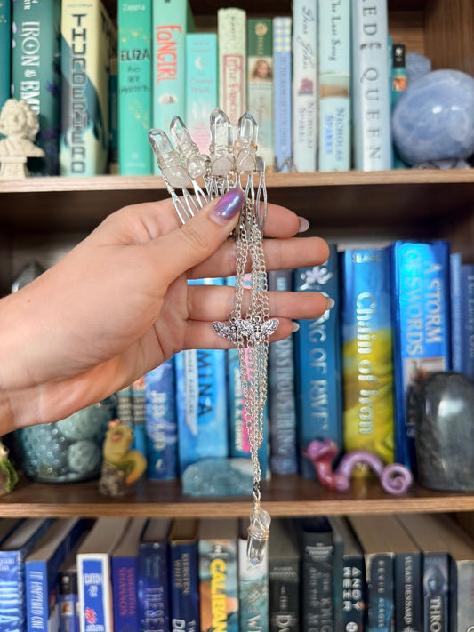 Silver + Clear Quartz Crystal Hair Chains