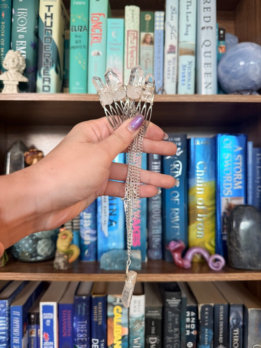 Silver + Clear Quartz Crystal Hair Chains