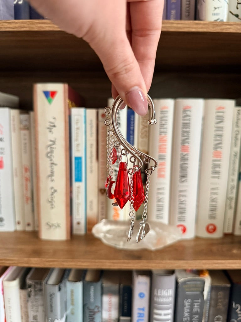 Silver+ Red Crystals Luna Moth Ear Cuffs