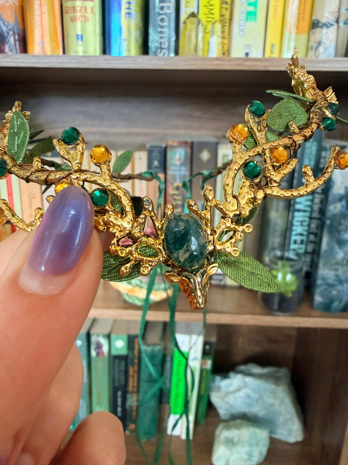 Gold + Green Moss Agate Stag Circlet