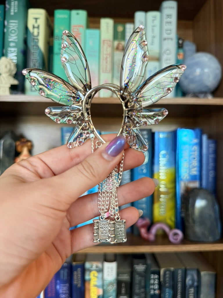 Silver + Brown Book Fairy Wing Ear Cuffs
