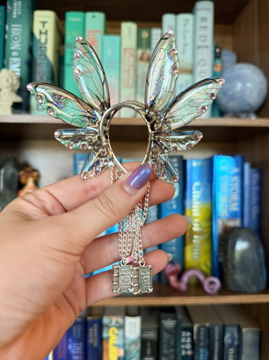 Silver + Brown Book Fairy Wing Ear Cuffs