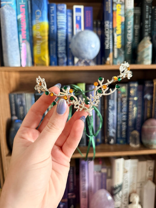 Silver + Green Stag Circlet Tiara (Small)