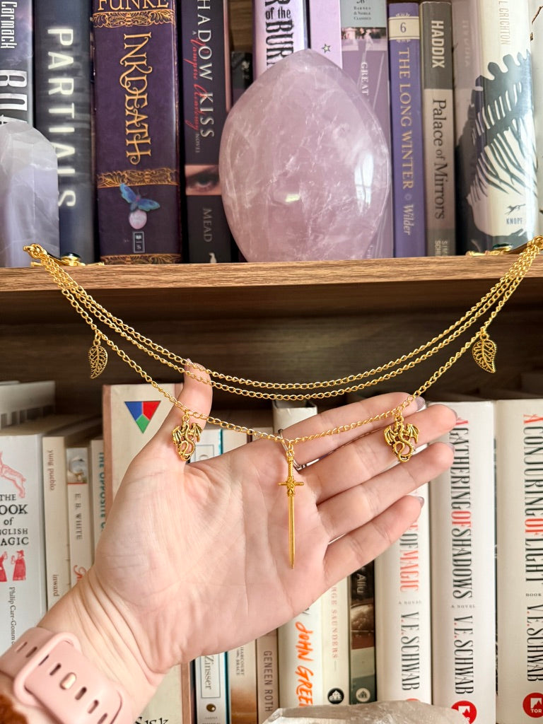 Gold + Green Dragonslayer Double Hair Swords