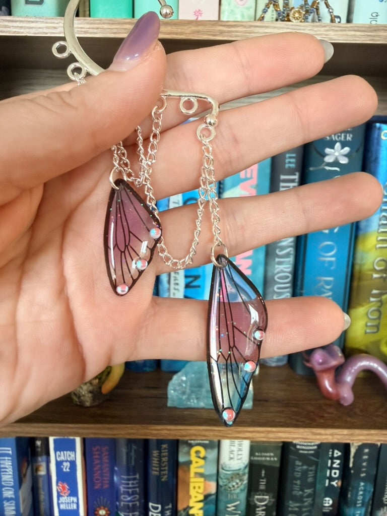 Silver + Purple Fairy Dangles Ear Cuffs
