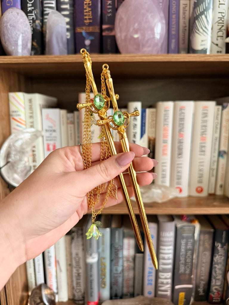 Gold + Lime Green Fairy Garden Double Hair Swords
