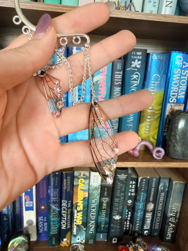 Silver + Brown Fairy Dangles Ear Cuffs