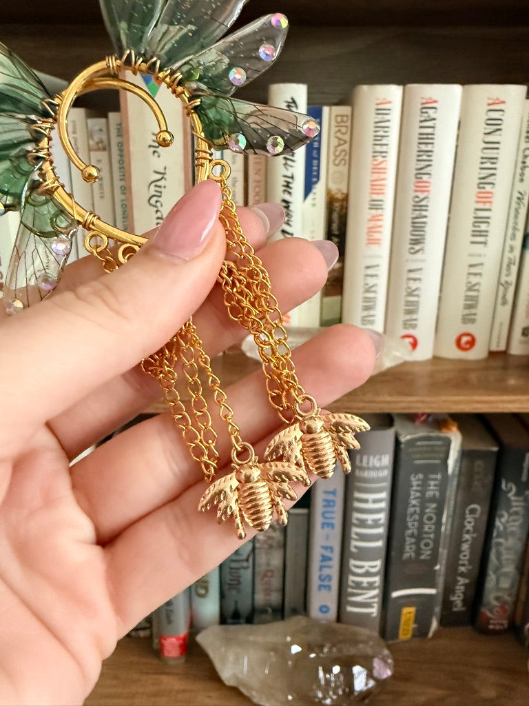 Gold + Green Bee Fairy Wing Ear Cuffs