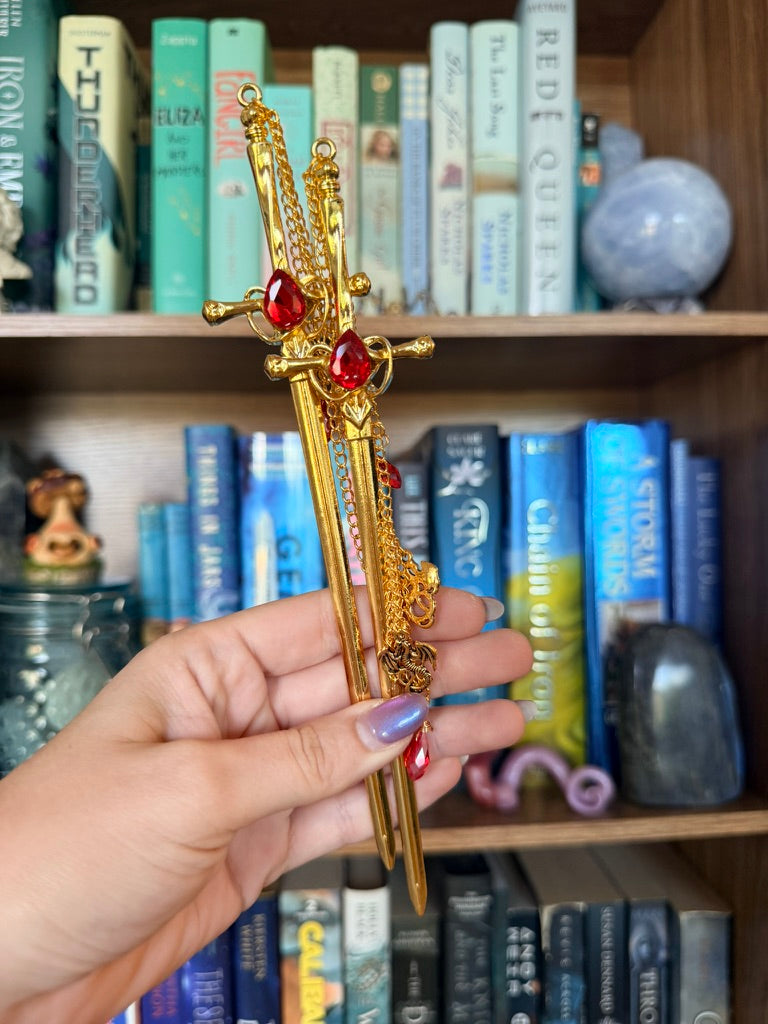 Gold + Red Dragon Double Hair Swords