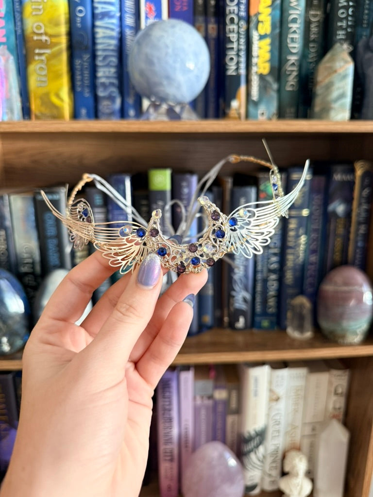 Silver + Blue Angel Wing Circlet Tiara (Medium)