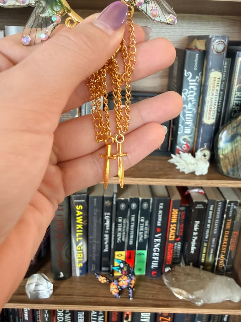 Gold + Green Dagger Fairy Wing Ear Cuffs