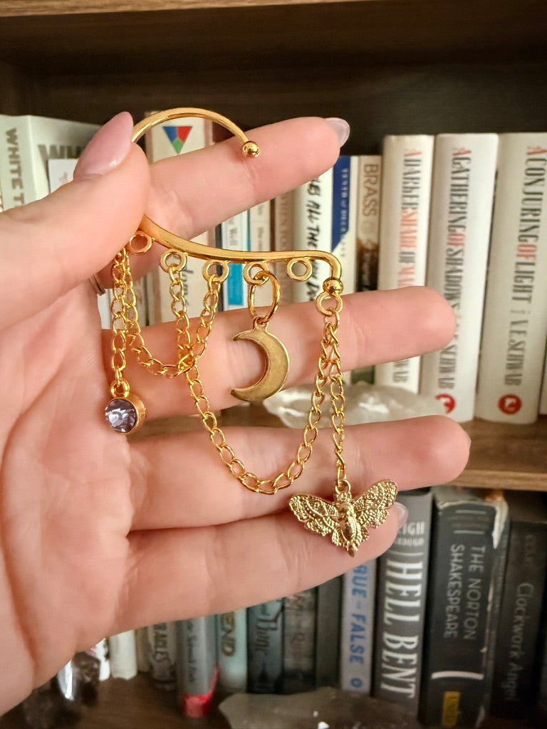 Gold + Purple Luna Moth Ear Cuffs