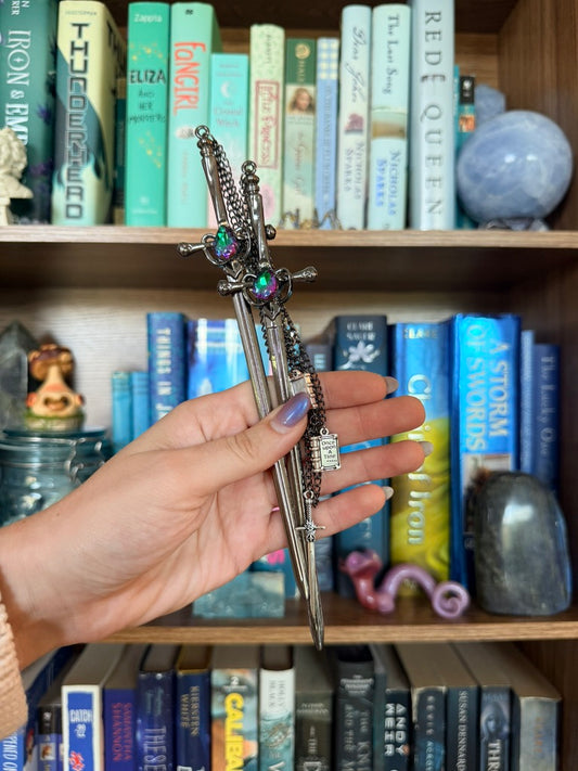 Black + Green/Purple Bookwyrm Double Hair Swords