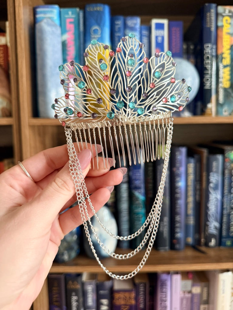Silver + Bubblegum Feather Hair Comb