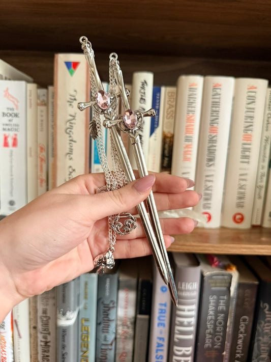 Silver + Pink Magic Mushroom Double Hair Swords