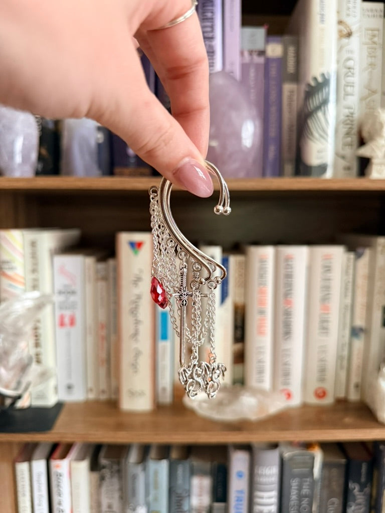 Silver + Red Dragonslayer Ear Cuffs