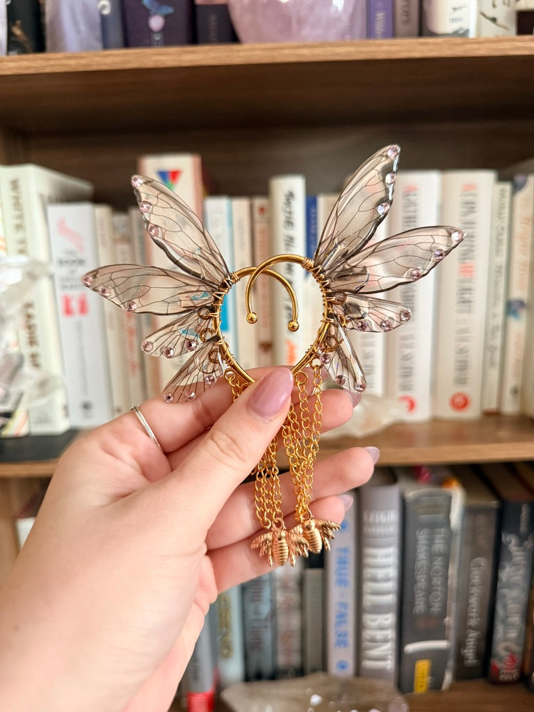 Gold + Brown Bee Fairy Wing Ear Cuffs