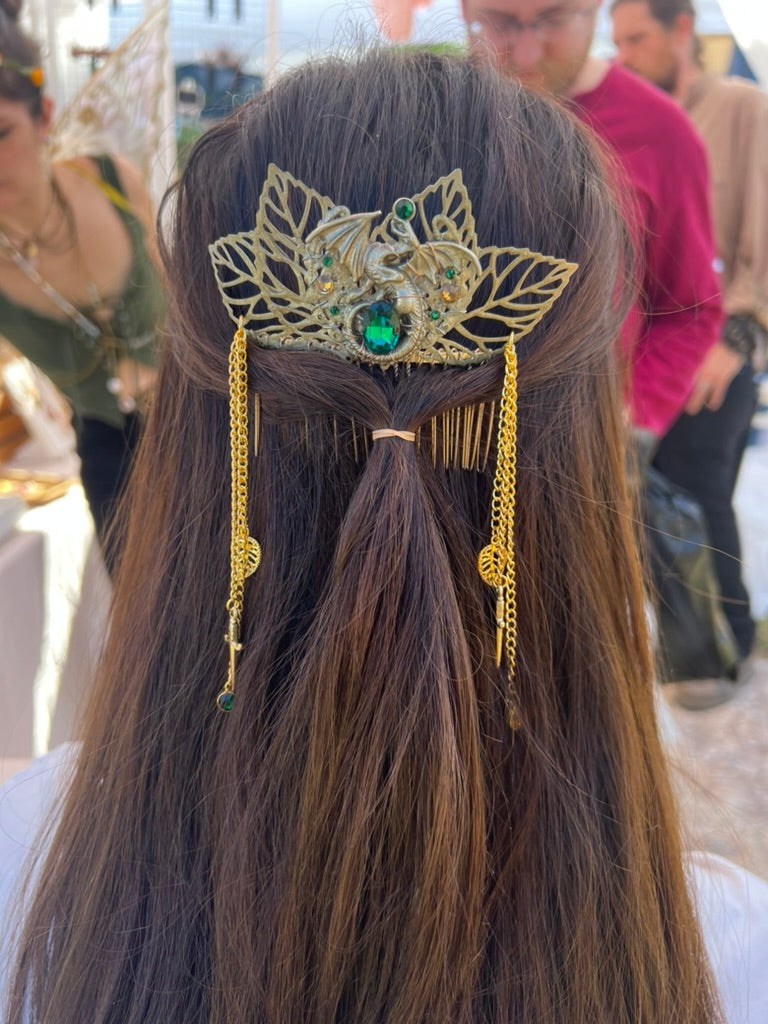 Black + Clear Quartz Crystal Hair Comb