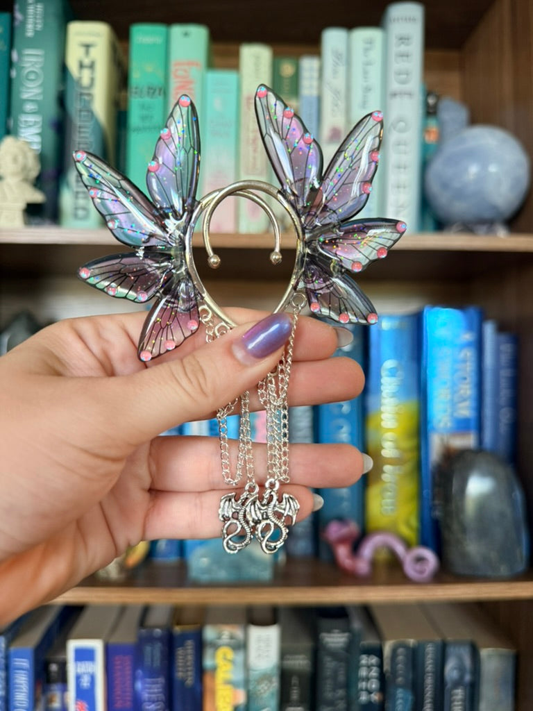 Silver + Purple Dragon Fairy Wing Ear Cuffs