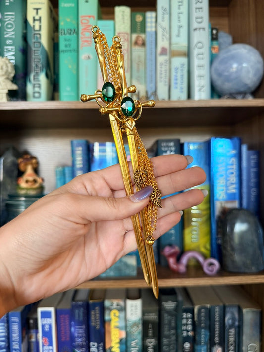 Gold + Green Forest Folk Double Hair Swords