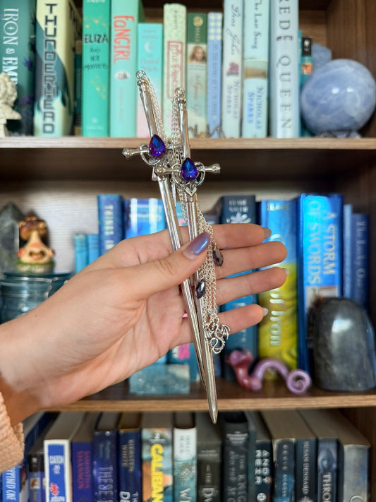 Silver + Sunset Bookwyrm Double Hair Swords