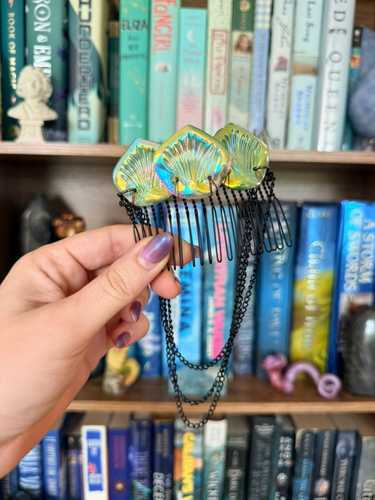 Black + Green Mermaid Scale Hair Comb