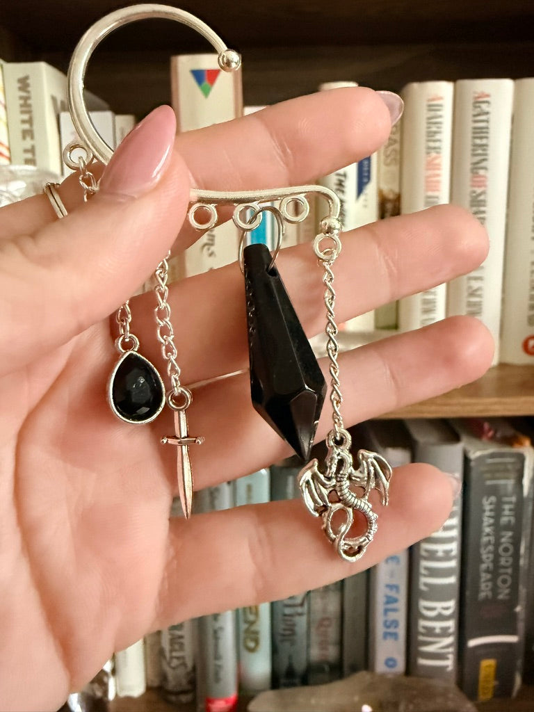 Silver+ Black Crystals Dragonslayer Ear Cuffs