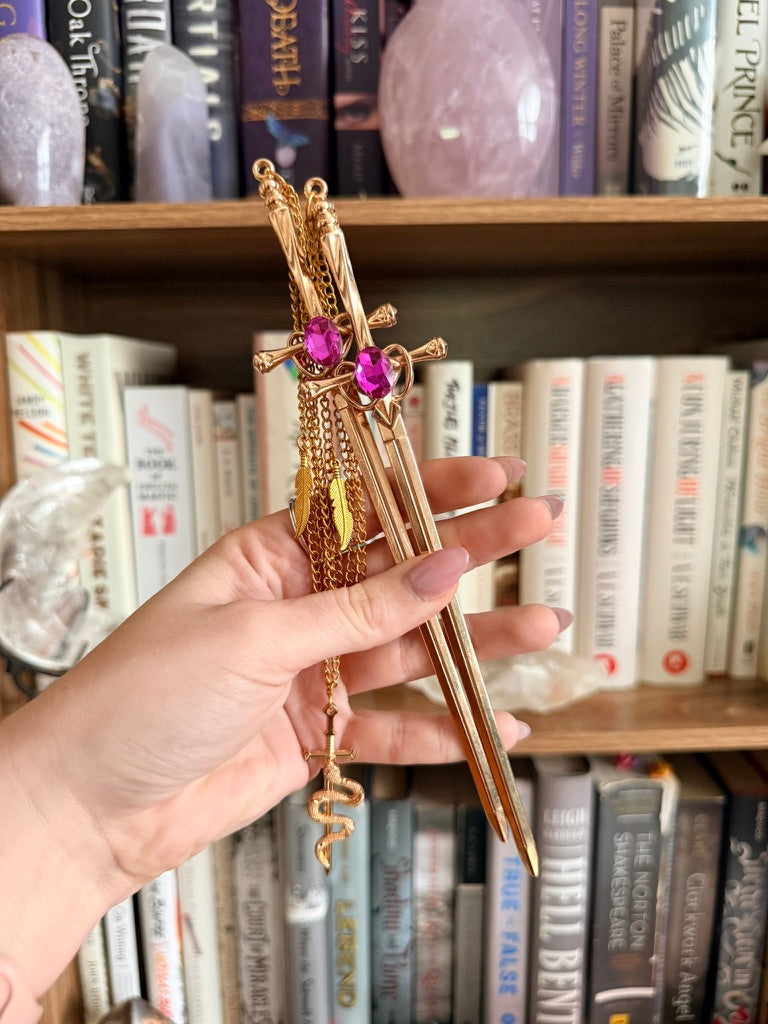 Gold + Purple Snake Double Hair Swords