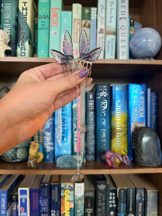 Silver + Purple Luna Moth Fairy Wing Hair Chains