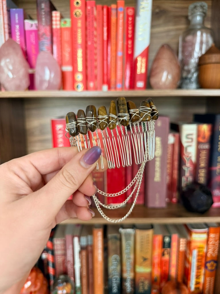 Silver + Tigers Eye Crystal Hair Comb