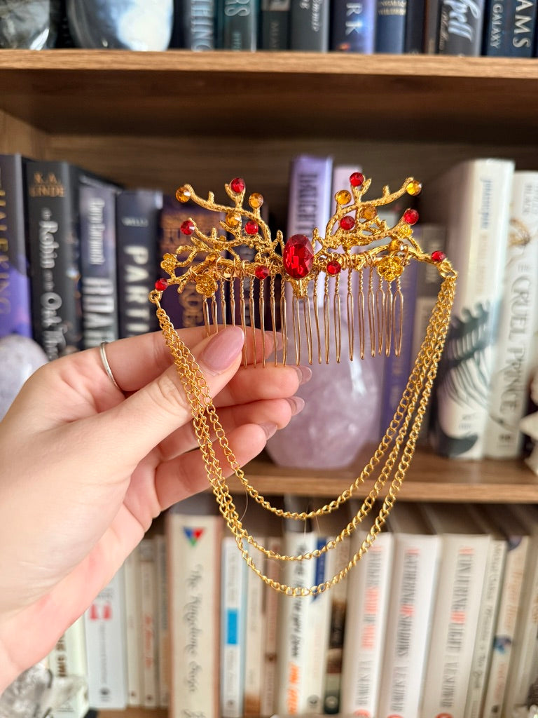 Gold + Red Stag Hair Comb