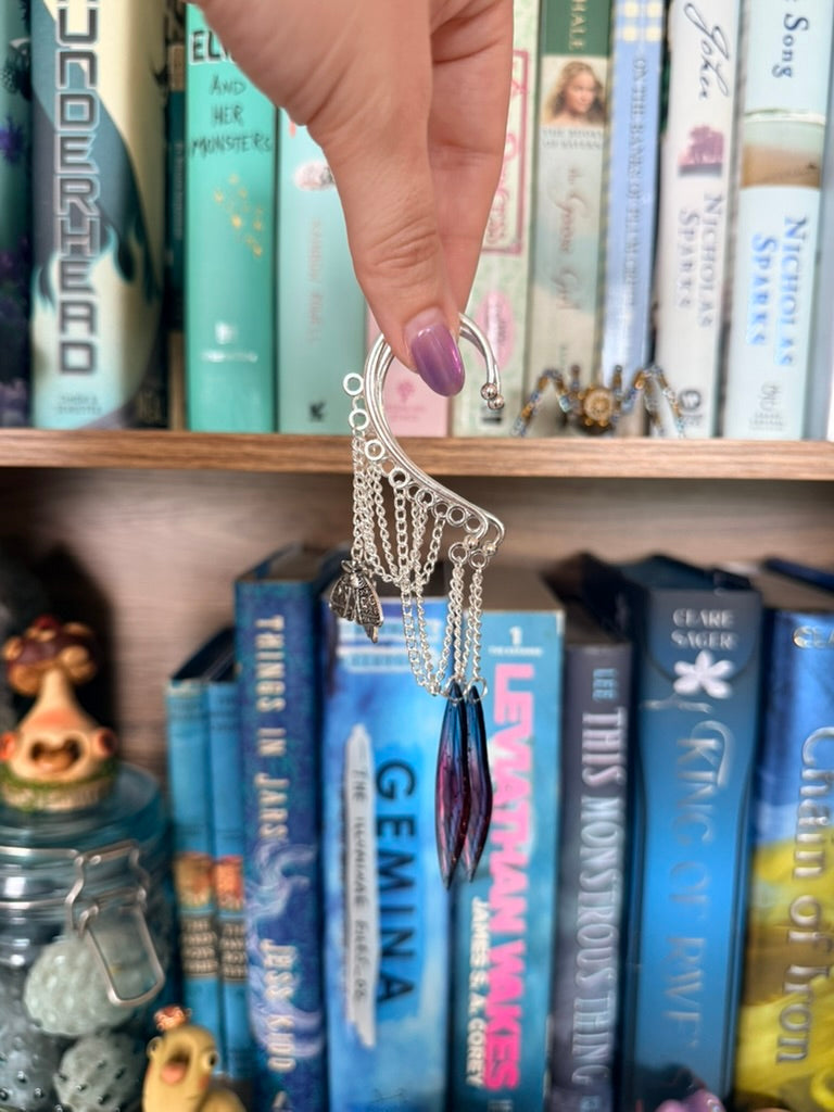 Silver + Pink Moth Fairy Ear Cuffs