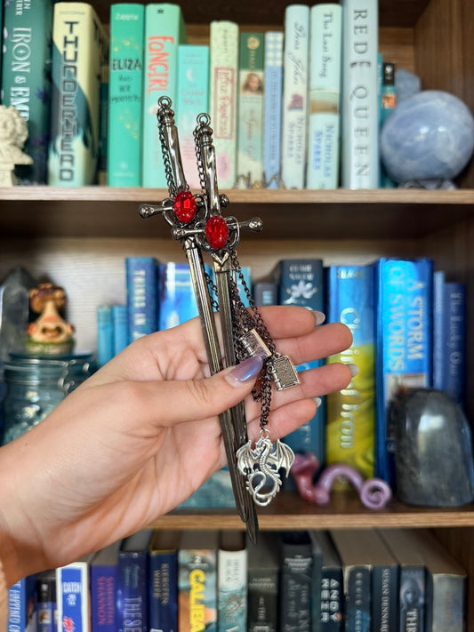 Black + Red Bookwyrm Double Hair Swords