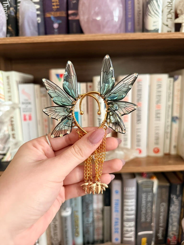 Gold + Teal Bee Fairy Wing Ear Cuffs