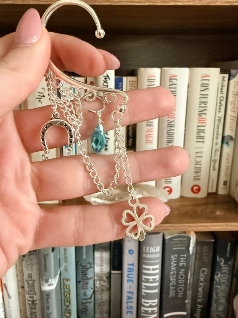 Silver + Blue Good Luck Babe Ear Cuffs