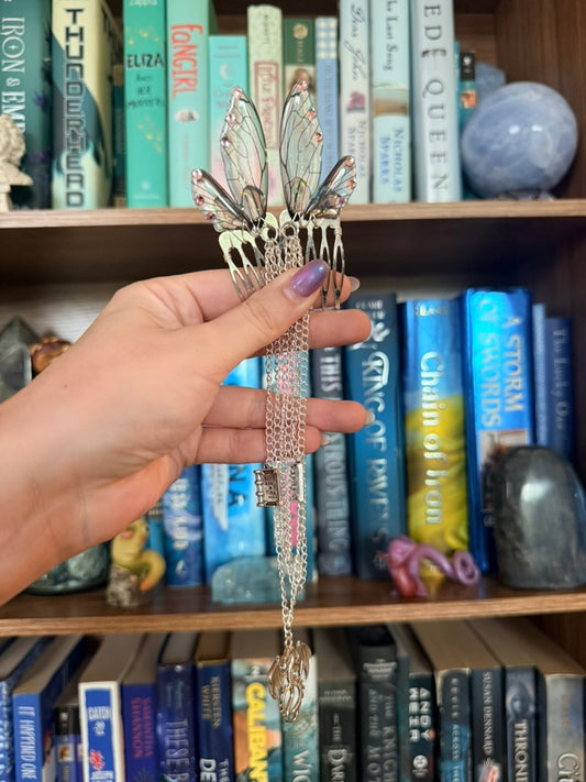 Silver + Brown Bookwyrm Fairy Wing Hair Chains