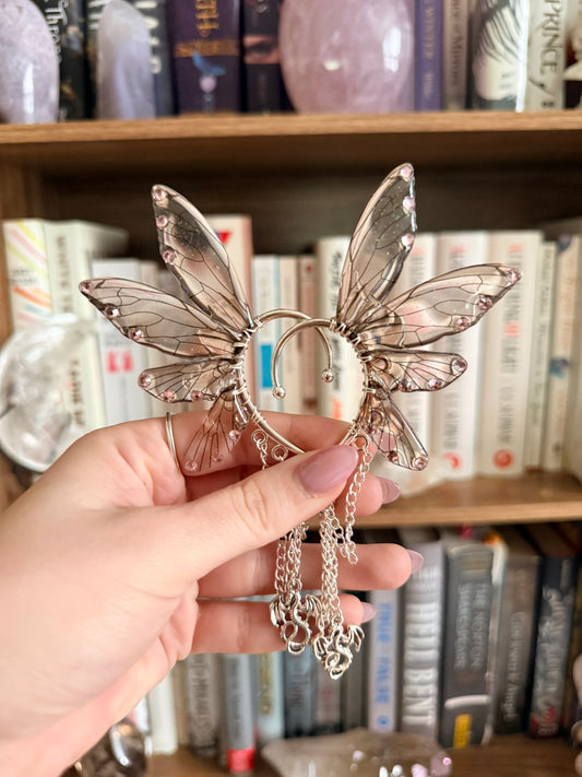 Silver + Brown Dragon Fairy Wing Ear Cuffs