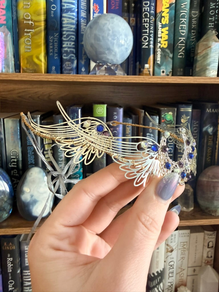 Silver + Blue Angel Wing Circlet Tiara (Medium)