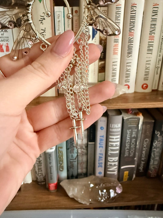Silver + Brown Dagger Fairy Wing Ear Cuffs