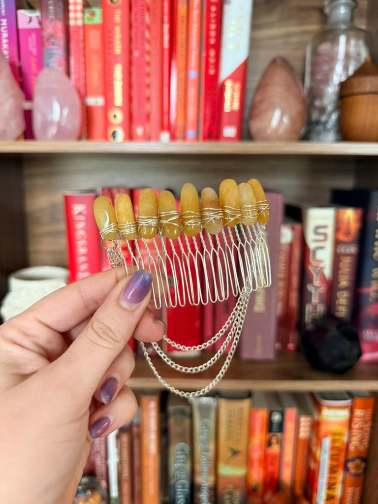 Silver + Golden Healer Crystal Hair Comb