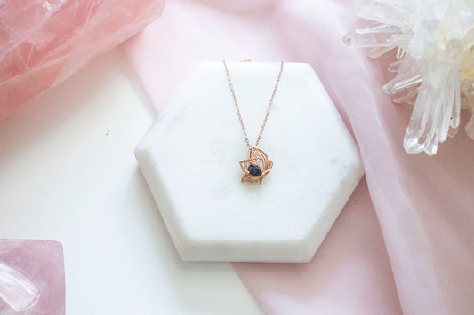 Thetis Sapphire Butterfly Pendant (14k Rose Gold Fill)