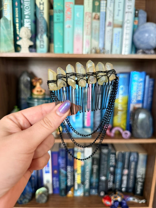 Black + Yellow Quartz Crystal Hair Comb