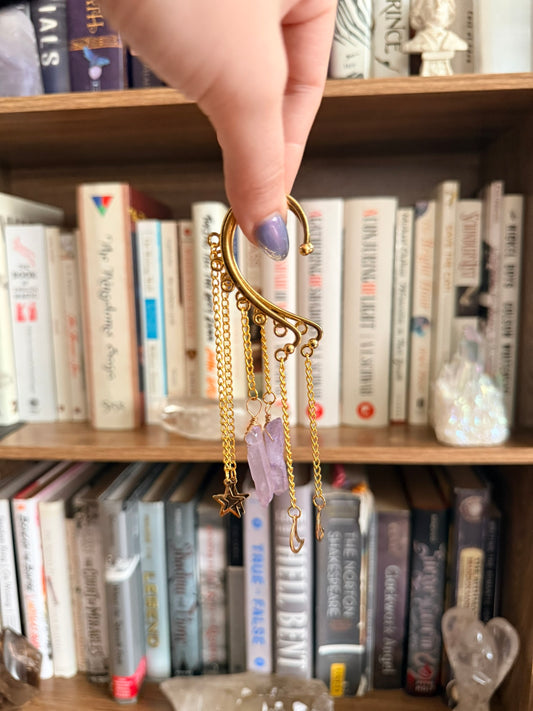 Gold Moon + Star + Crystal Simple Ear Cuffs