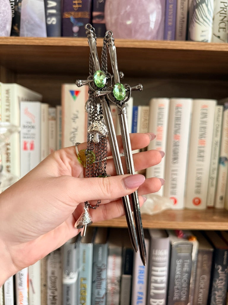 Black + Lime Green Magic Mushroom Double Hair Swords