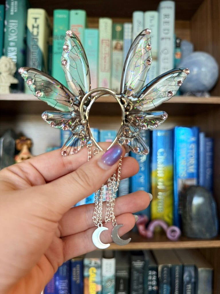 Silver + Brown Moon Fairy Wing Ear Cuffs