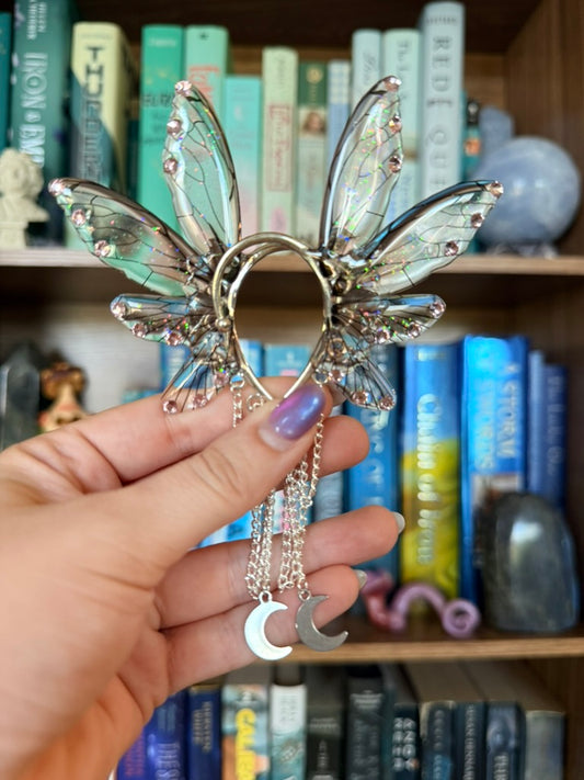 Silver + Brown Moon Fairy Wing Ear Cuffs