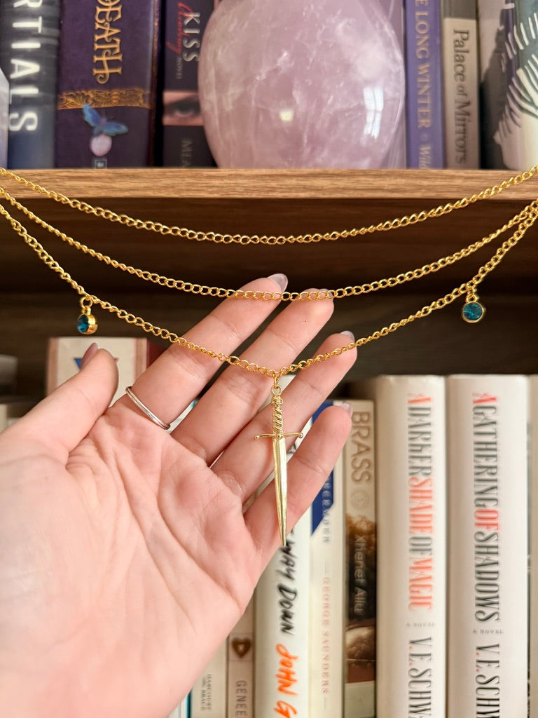 Gold + Teal Dagger Double Hair Swords