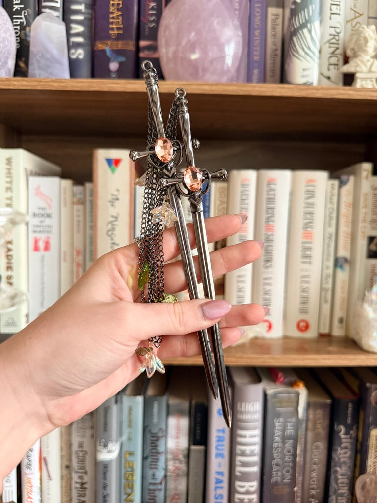 Black + Peach Fairy Garden Double Hair Swords