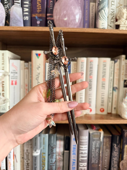 Black + Peach Fairy Garden Double Hair Swords
